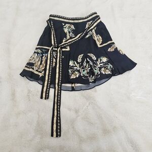 Reiss Black Tan Flowy Mini Skirt Belted Lined 0